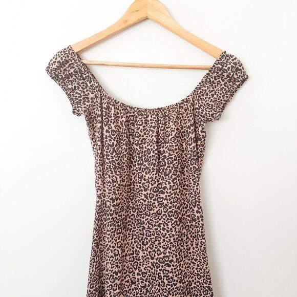 Reformation Linen Midi Dress Leopard Size 2 Small Brown Animal Print Boho NWOT - Picture 5 of 11